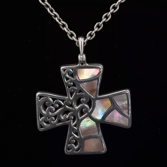LOIS HILL Abalone Mosaic Inlay Yin Yang Baltic Cross & Sterling Silver Necklace - Picture 10 of 10